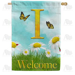 Loves Me, Loves Me Not Monogram Double Sided House Flag