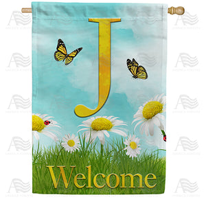 Loves Me, Loves Me Not Monogram Double Sided House Flag