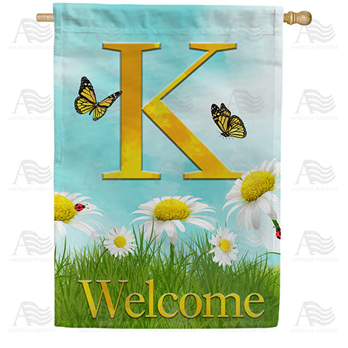 Loves Me, Loves Me Not Monogram Double Sided House Flag