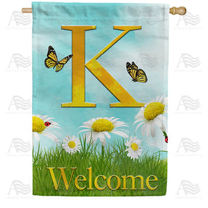 Loves Me, Loves Me Not Monogram Double Sided House Flag