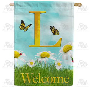 Loves Me, Loves Me Not Monogram Double Sided House Flag