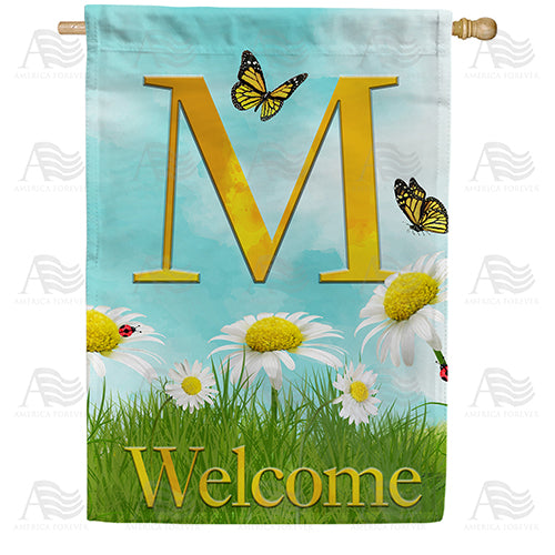 Loves Me, Loves Me Not Monogram Double Sided House Flag