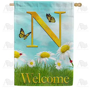 Loves Me, Loves Me Not Monogram Double Sided House Flag