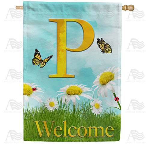 Loves Me, Loves Me Not Monogram Double Sided House Flag