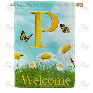 Loves Me, Loves Me Not Monogram Double Sided House Flag