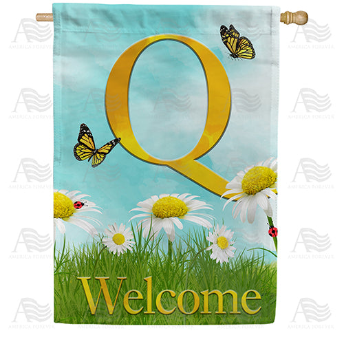 Loves Me, Loves Me Not Monogram Double Sided House Flag