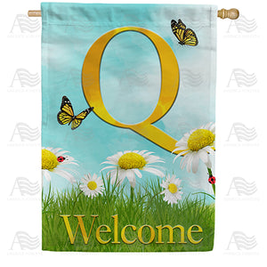 Loves Me, Loves Me Not Monogram Double Sided House Flag