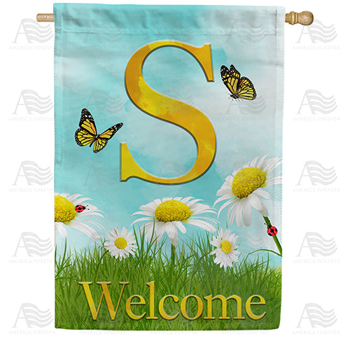 Loves Me, Loves Me Not Monogram Double Sided House Flag