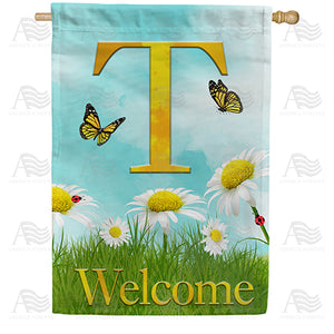 Loves Me, Loves Me Not Monogram Double Sided House Flag