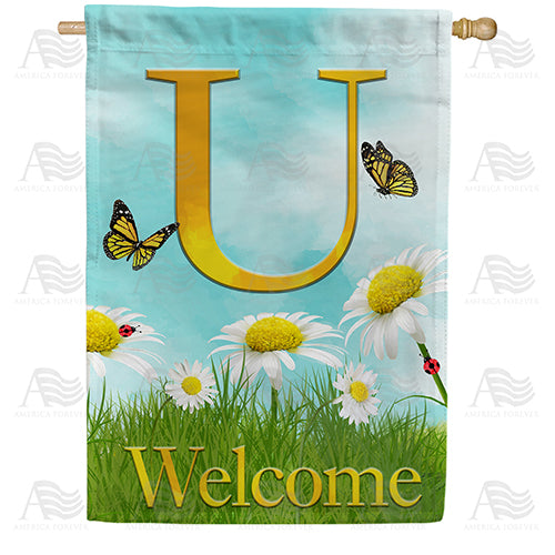 Loves Me, Loves Me Not Monogram Double Sided House Flag