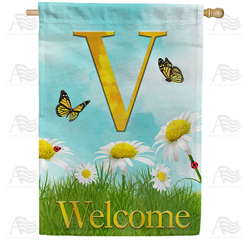 Loves Me, Loves Me Not Monogram Double Sided House Flag