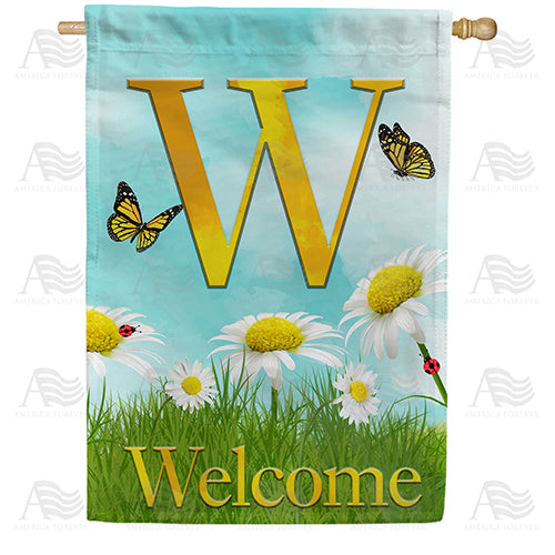 Loves Me, Loves Me Not Monogram Double Sided House Flag