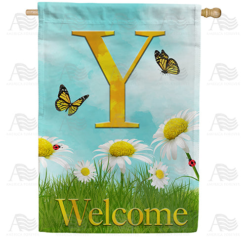 Loves Me, Loves Me Not Monogram Double Sided House Flag