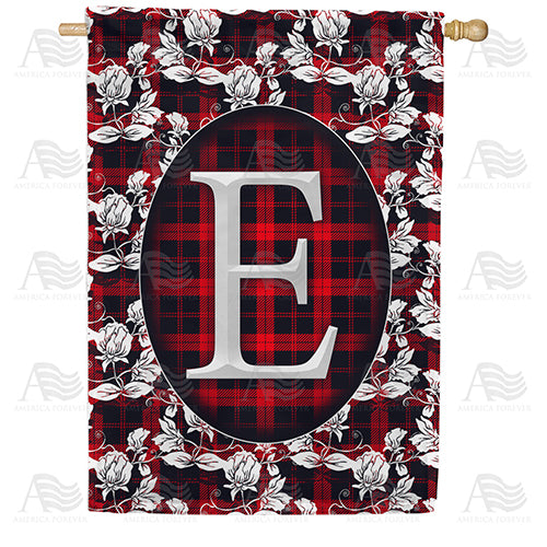 Elegant Red And Black Plaid Monogram Double Sided House Flag