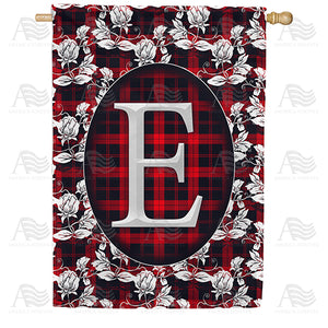 Elegant Red And Black Plaid Monogram Double Sided House Flag