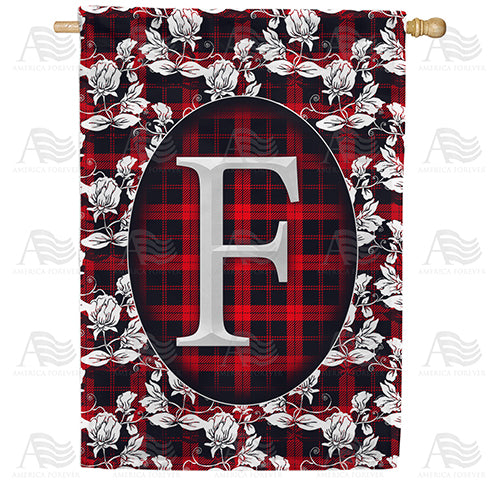 Elegant Red And Black Plaid Monogram Double Sided House Flag