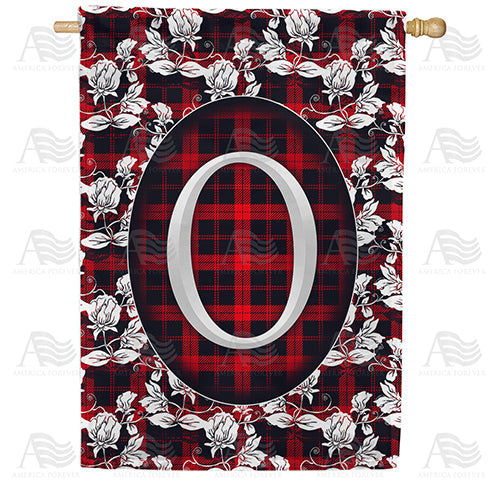 Elegant Red And Black Plaid Monogram Double Sided House Flag