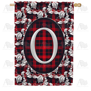 Elegant Red And Black Plaid Monogram Double Sided House Flag