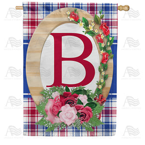 Roses On Wood Frame Monogram Double Sided House Flag
