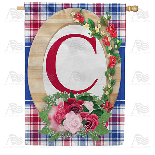 Roses On Wood Frame Monogram Double Sided House Flag