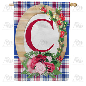 Roses On Wood Frame Monogram Double Sided House Flag