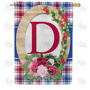 Roses On Wood Frame Monogram Double Sided House Flag
