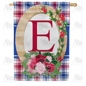 Roses On Wood Frame Monogram Double Sided House Flag