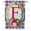 Roses On Wood Frame Monogram Double Sided House Flag