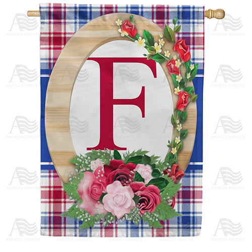 Roses On Wood Frame Monogram Double Sided House Flag