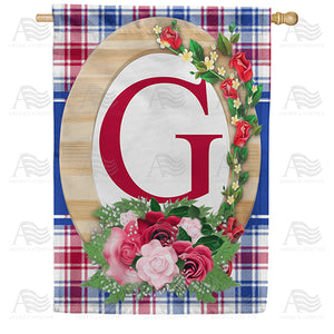 Roses On Wood Frame Monogram Double Sided House Flag