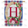 Roses On Wood Frame Monogram Double Sided House Flag