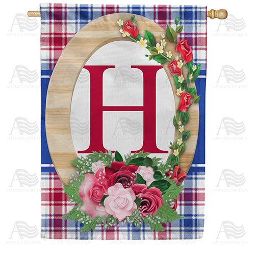 Roses On Wood Frame Monogram Double Sided House Flag