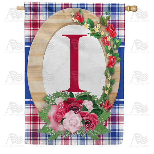 Roses On Wood Frame Monogram Double Sided House Flag