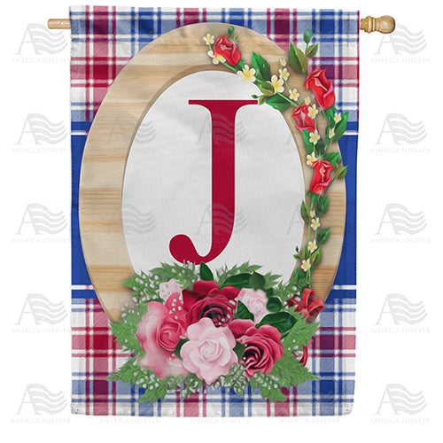 Roses On Wood Frame Monogram Double Sided House Flag