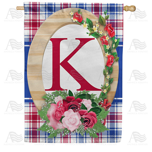 Roses On Wood Frame Monogram Double Sided House Flag