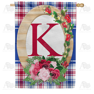 Roses On Wood Frame Monogram Double Sided House Flag