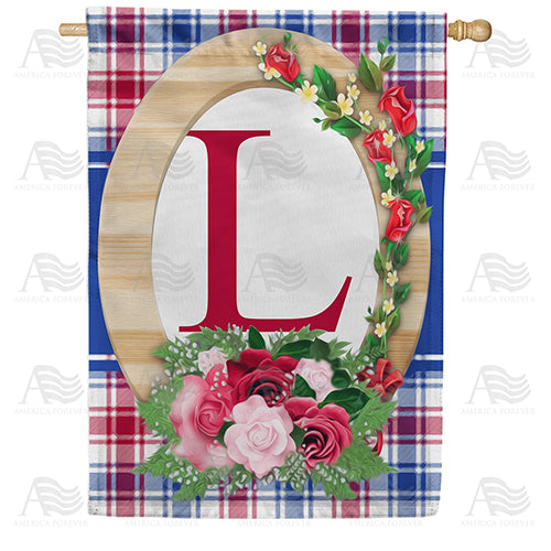 Roses On Wood Frame Monogram Double Sided House Flag
