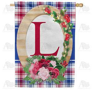 Roses On Wood Frame Monogram Double Sided House Flag