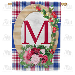Roses On Wood Frame Monogram Double Sided House Flag