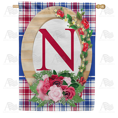 Roses On Wood Frame Monogram Double Sided House Flag
