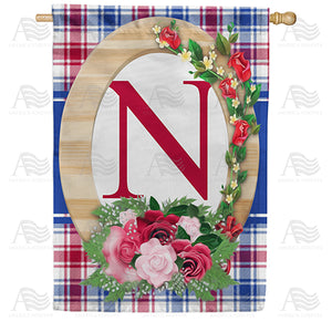 Roses On Wood Frame Monogram Double Sided House Flag