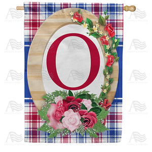 Roses On Wood Frame Monogram Double Sided House Flag