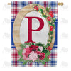 Roses On Wood Frame Monogram Double Sided House Flag