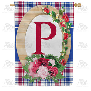 Roses On Wood Frame Monogram Double Sided House Flag