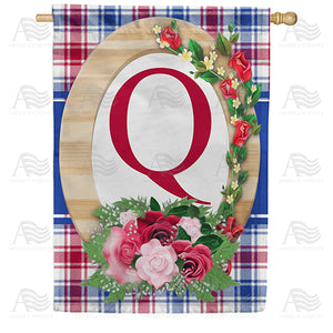 Roses On Wood Frame Monogram Double Sided House Flag