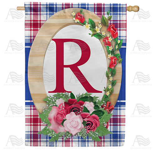 Roses On Wood Frame Monogram Double Sided House Flag