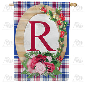 Roses On Wood Frame Monogram Double Sided House Flag