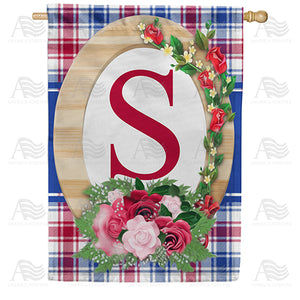 Roses On Wood Frame Monogram Double Sided House Flag