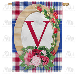Roses On Wood Frame Monogram Double Sided House Flag