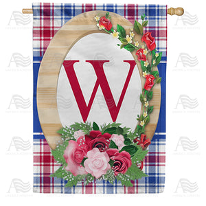 Roses On Wood Frame Monogram Double Sided House Flag